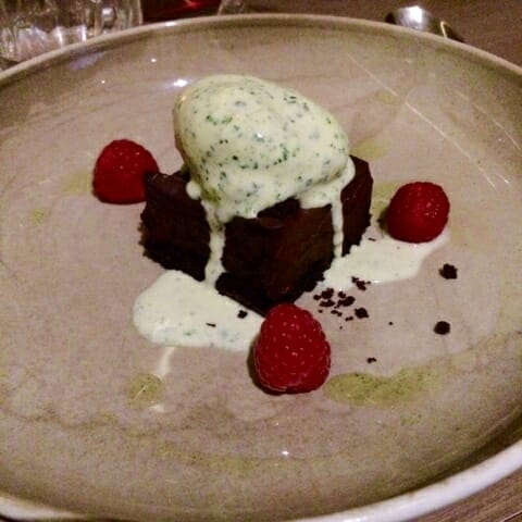 Mint chocolate marquise with melting mint choc chip ice cream!