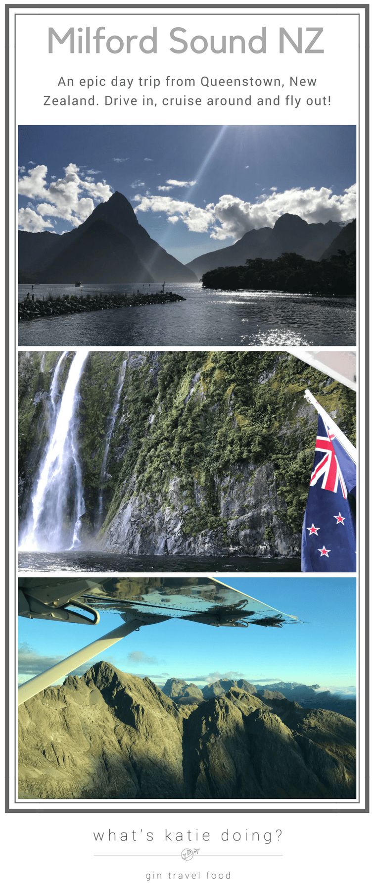 Three pictures of Milford Sound, New Zealand
