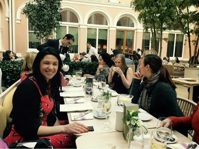 The girls at afternoon tea in the courtyard of the Wallace Collection