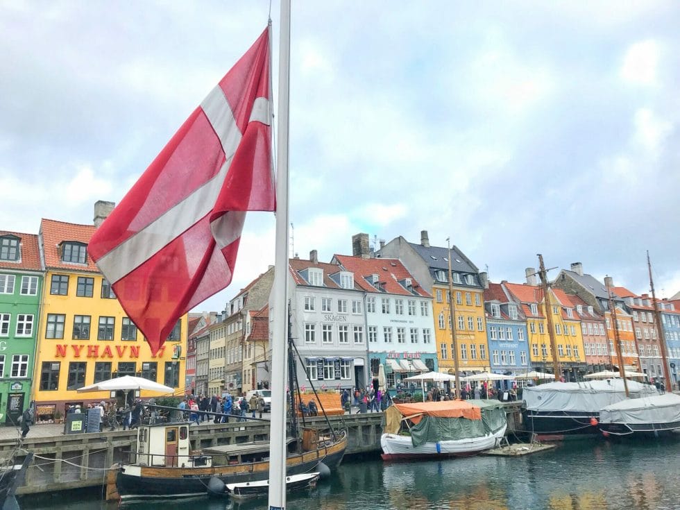 Copenhagen gin guide - Danish flag at Nyhavn port