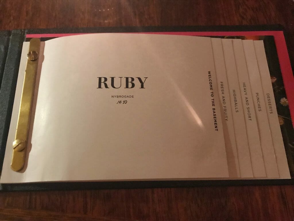 The Ruby Cocktail menu
