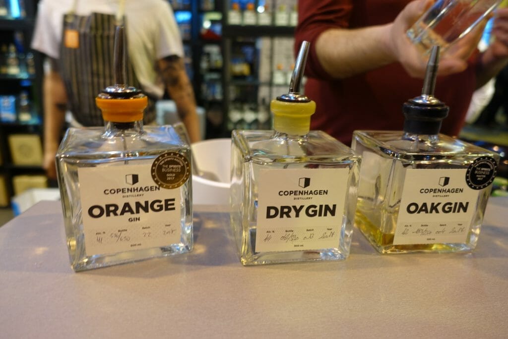 The Copenhagen gin line up - Orange, Dry gin and Oak aged gin