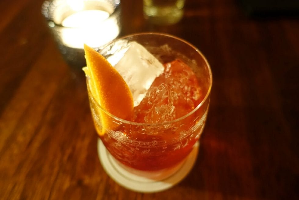 Close up of the negroni