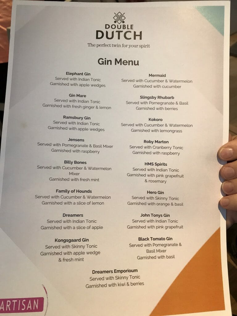 The gin menu