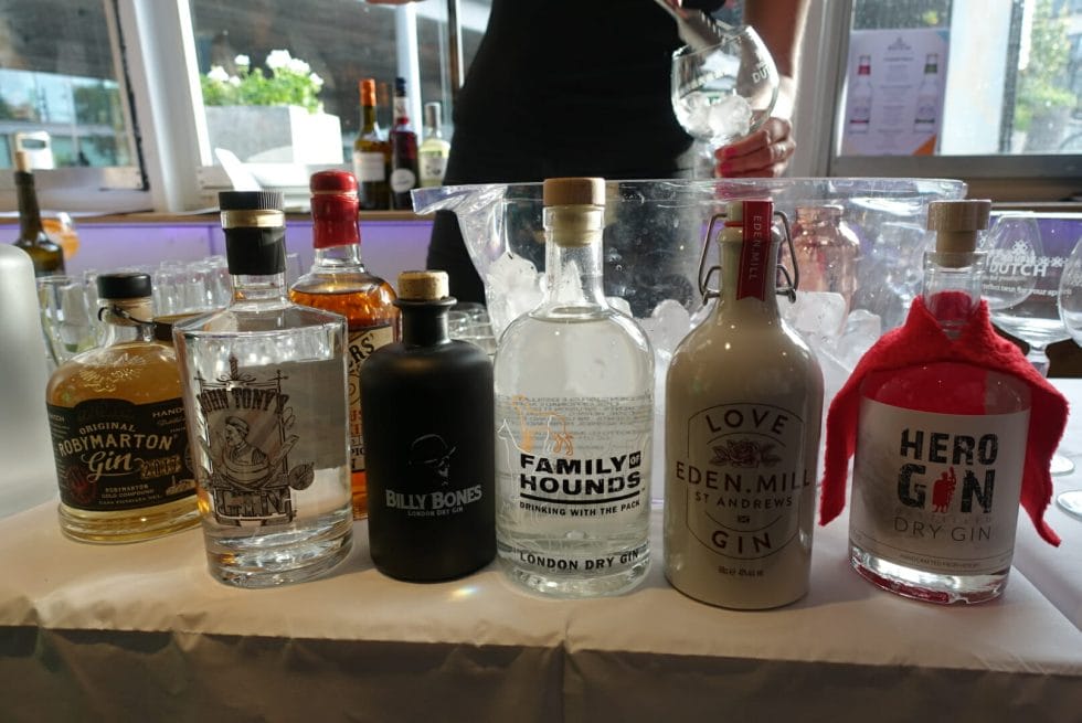 A selection of gins on the bar