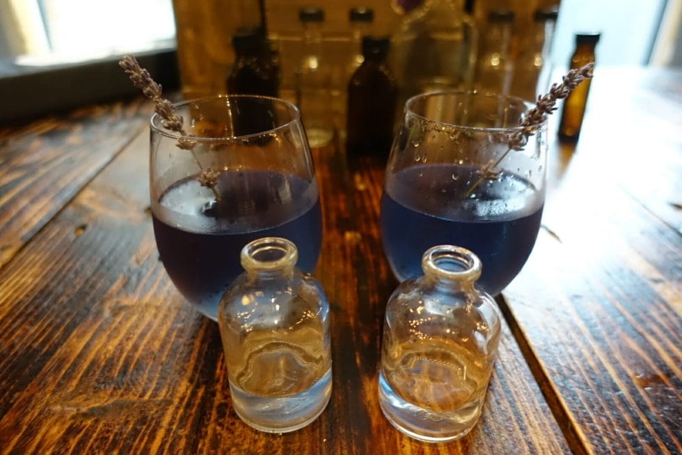 The blue cocktails, not quite finished