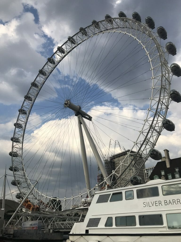 Close up view of the London Eye from the river