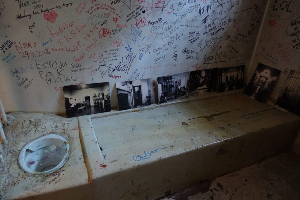 The 'preserved' solitary confinement cell complete with toilet bowl