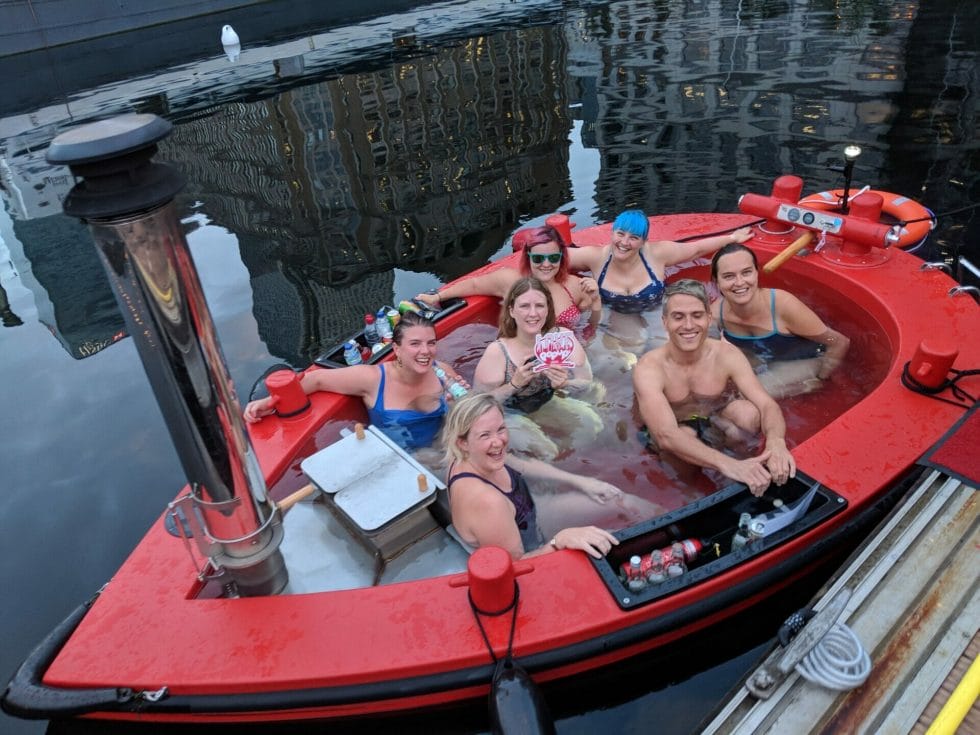 The Love Pop Ups London gang in the floating hot tub that is HotTug