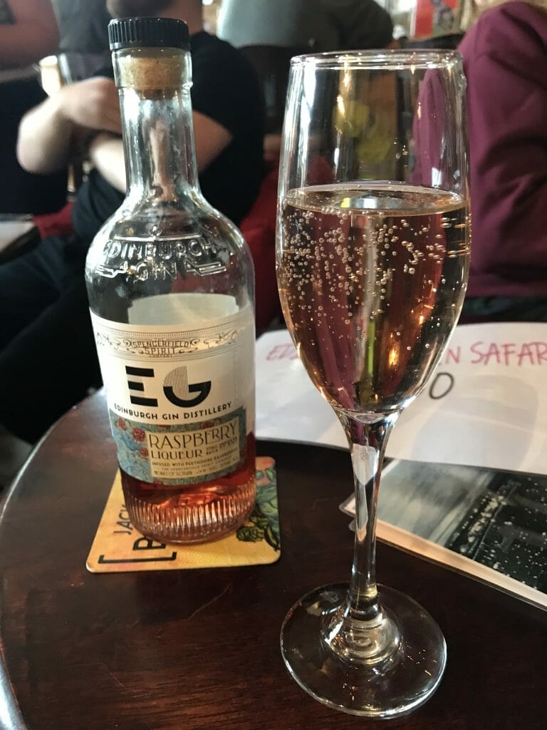 Edinburgh gin raspberry liqueur with prosecco to start