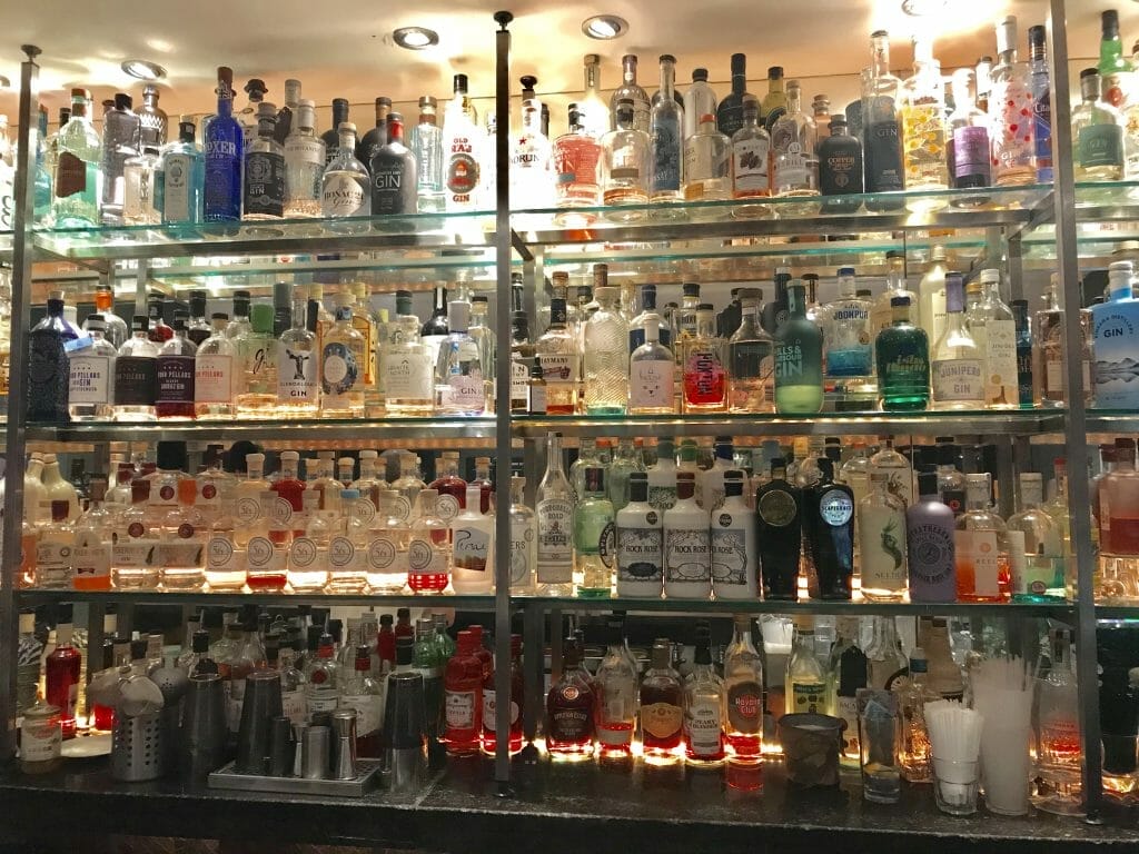 The back bar at 56 North - floor to ceiling gin, impressive!