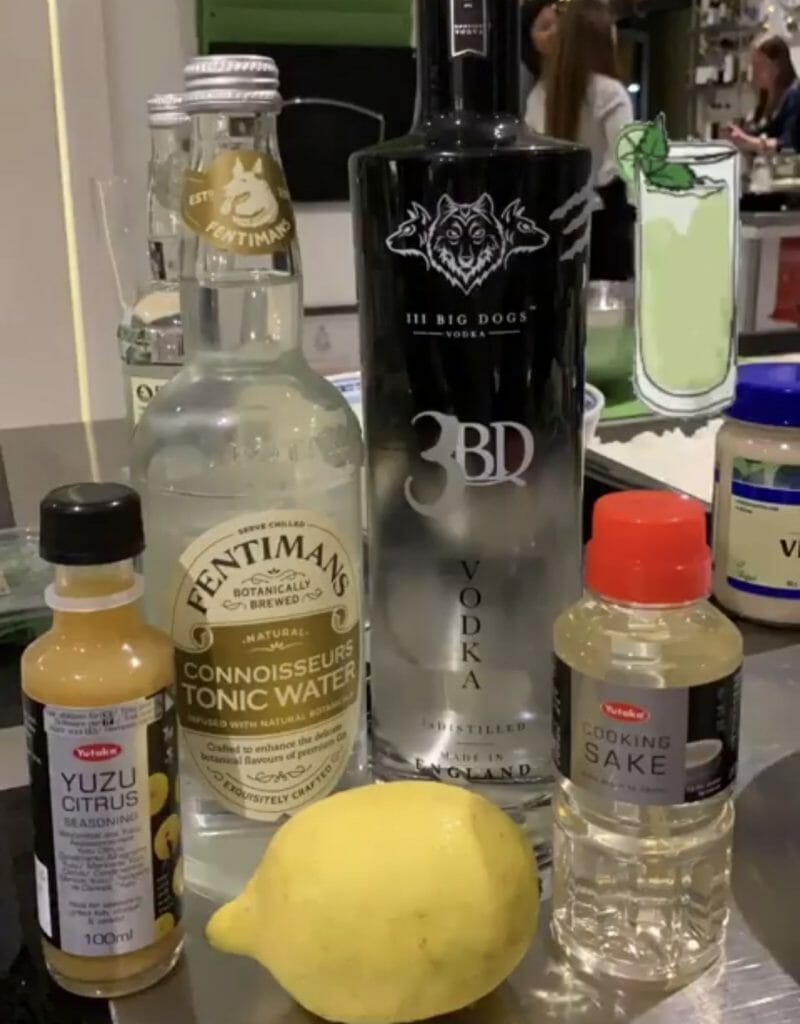 The cocktail ingredients lined up