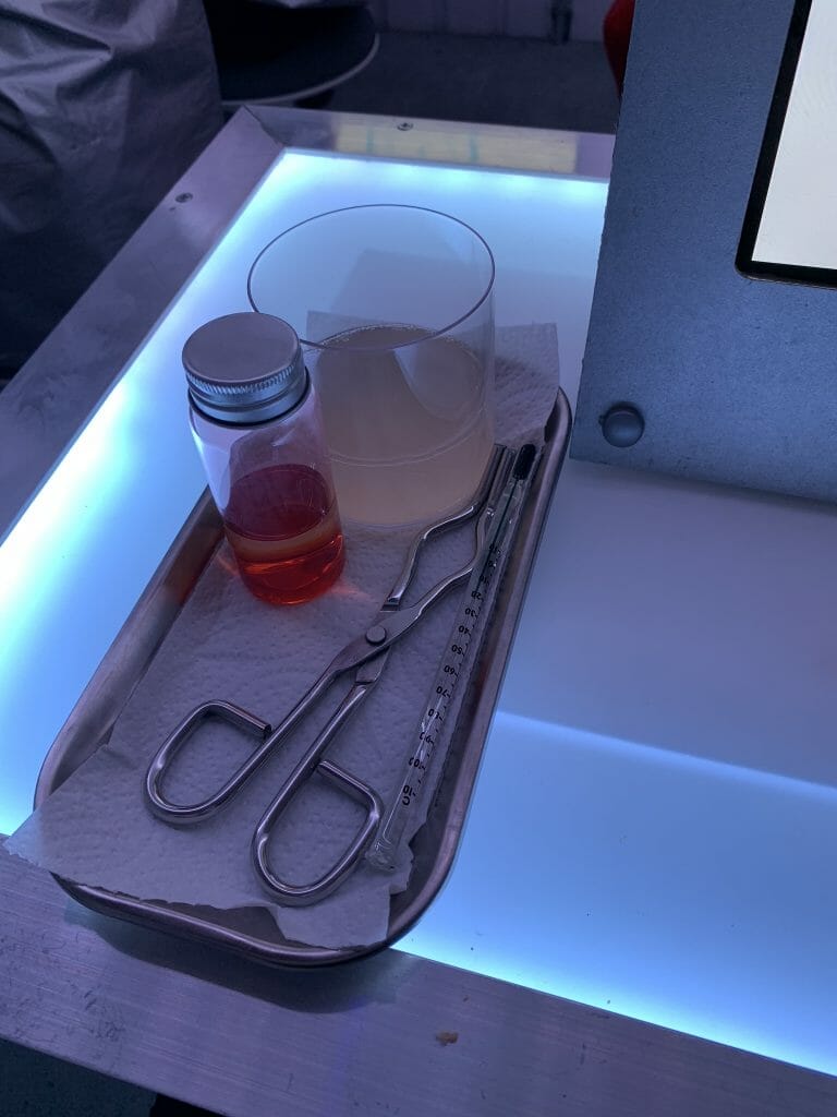 A medical tray of liquids and implements!