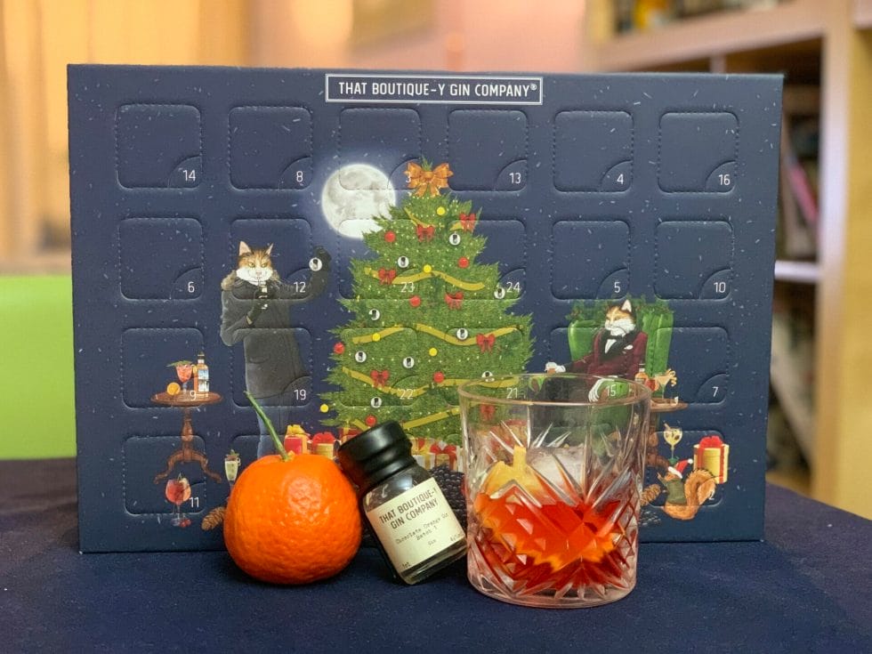 Boutique-y gin company advent calendar with suggested serve