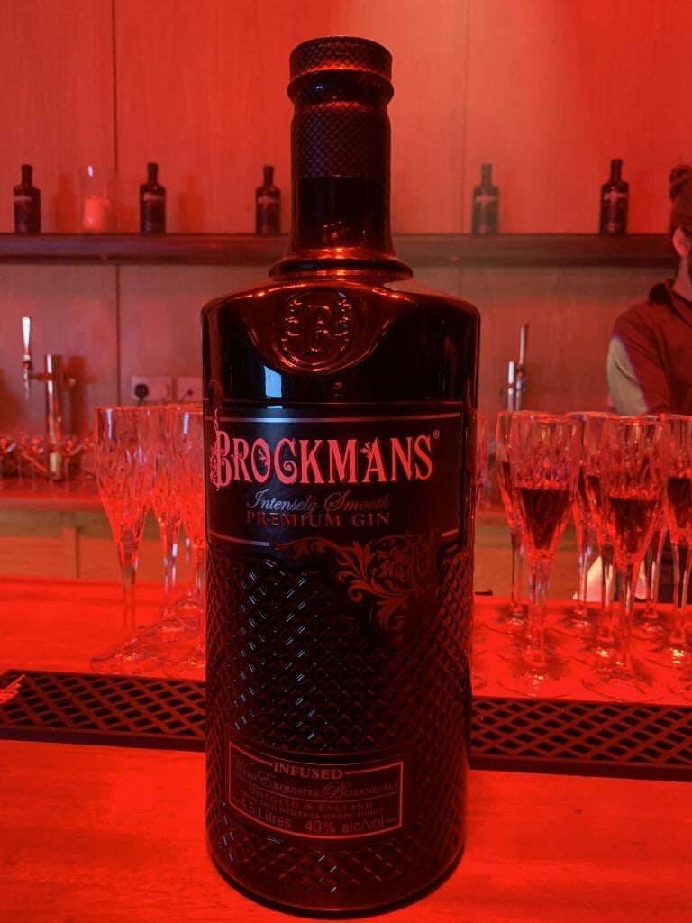 A massive Brockmans gin bottle