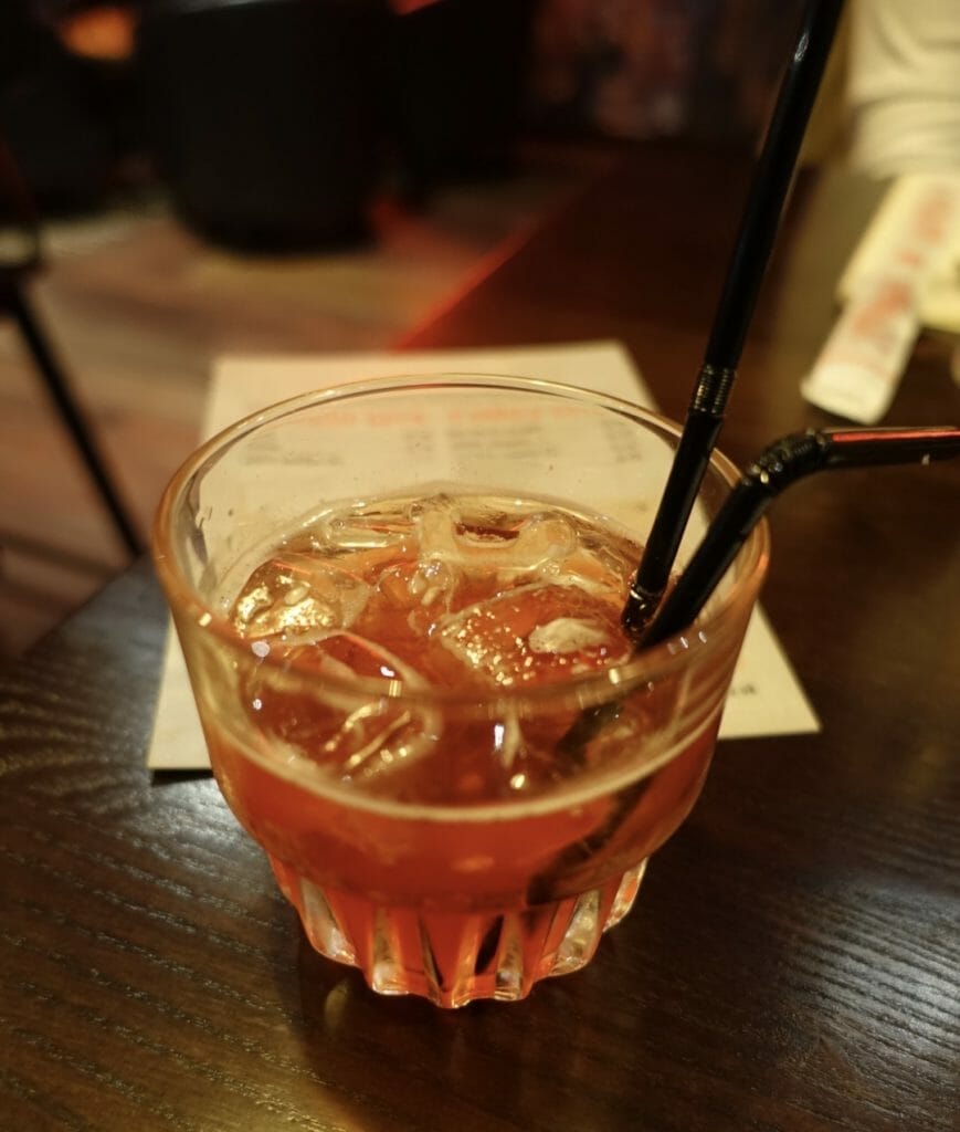 Close up of the Yuzu NO-groni cocktail at Tamashii KIngs Cross