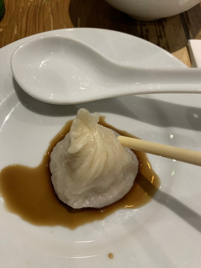 Soup dumpling on plate with vingear