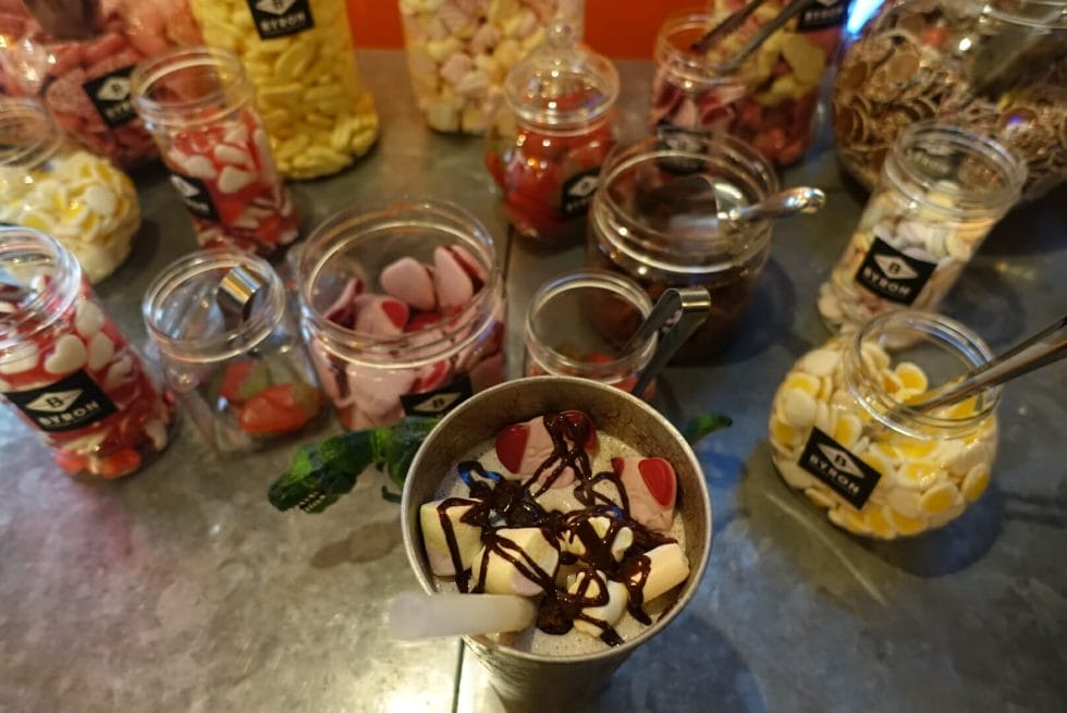 Katie's shake with additional sweets, marshmallos and chocolate sauce!