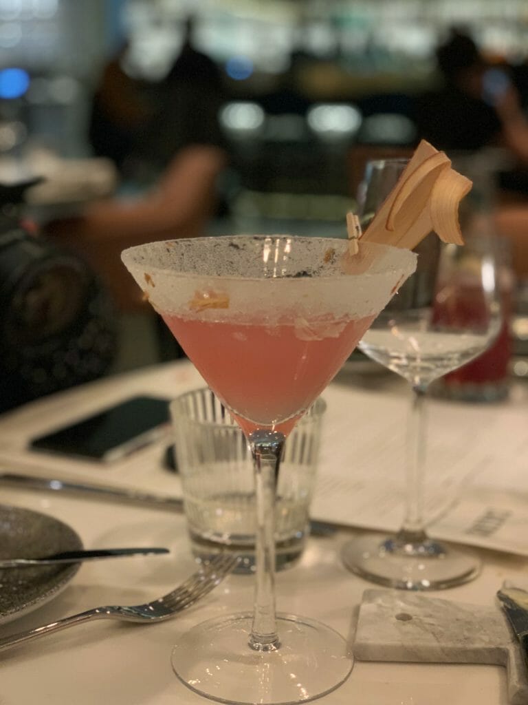 Martini style glass with pink cocktail