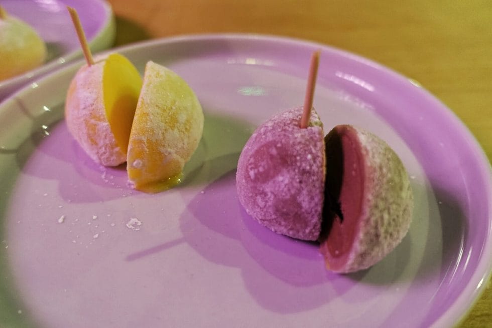 Close up of the ice cream filled mochi