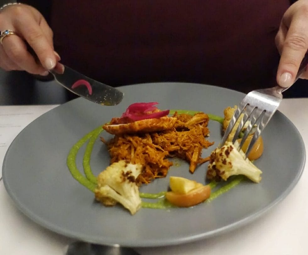 Showing the confit 'pulled' pork