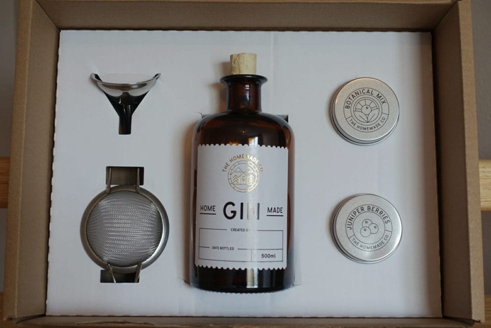 The inside of the gin making kit box showing the securely presented contents