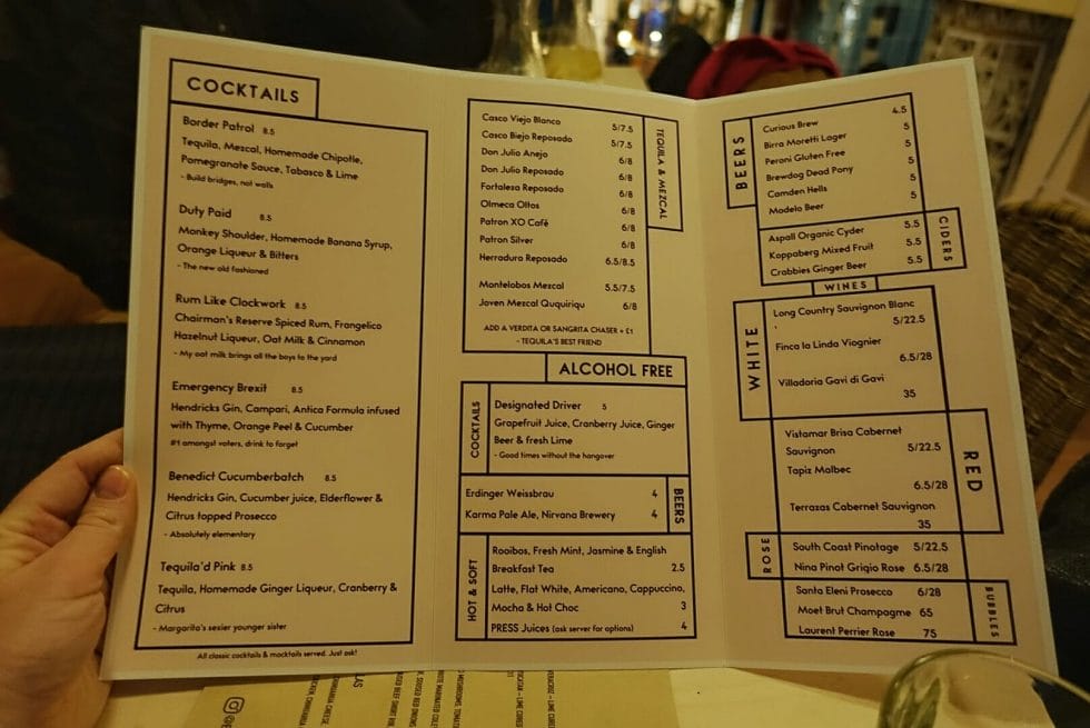 Cocktail & drink menu with a non alcoholic section 