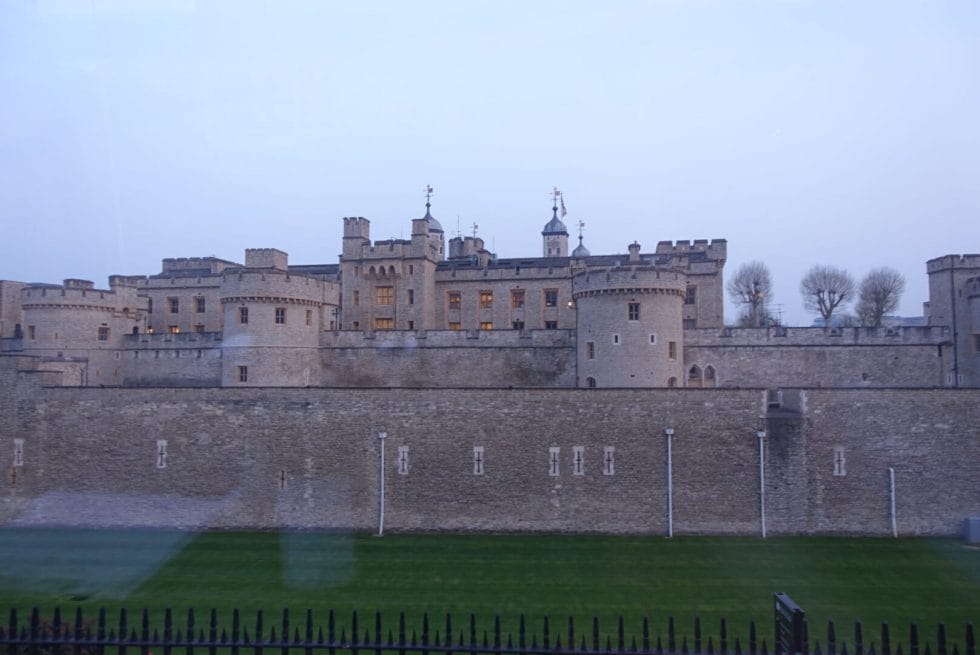 The Tower of London through the bus window