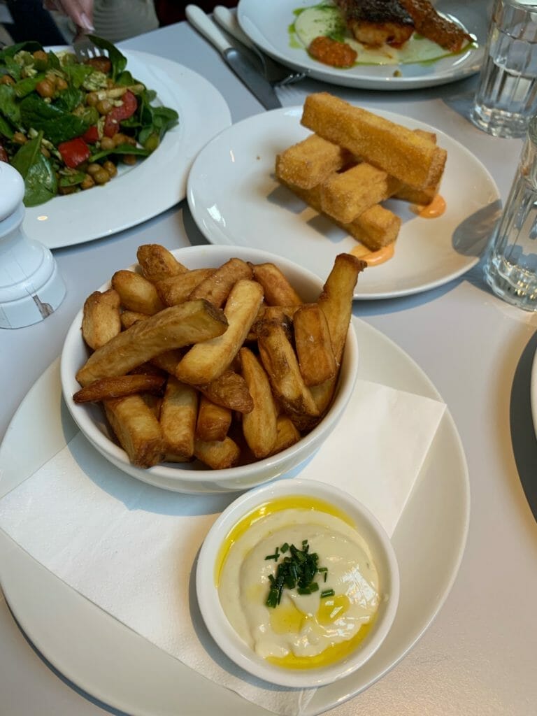 Chips with aioli and chunky polenta fries