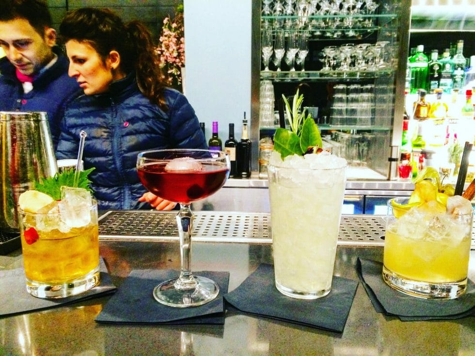 4 cocktails lined up on the Sky Garden bar