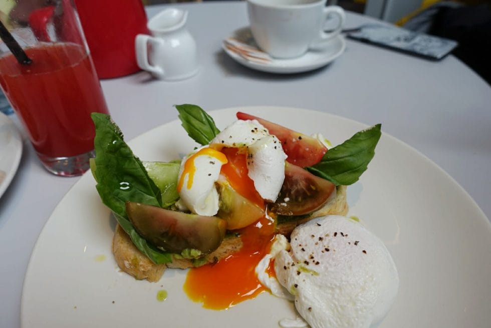 Poached eggs with a bright orange yolk