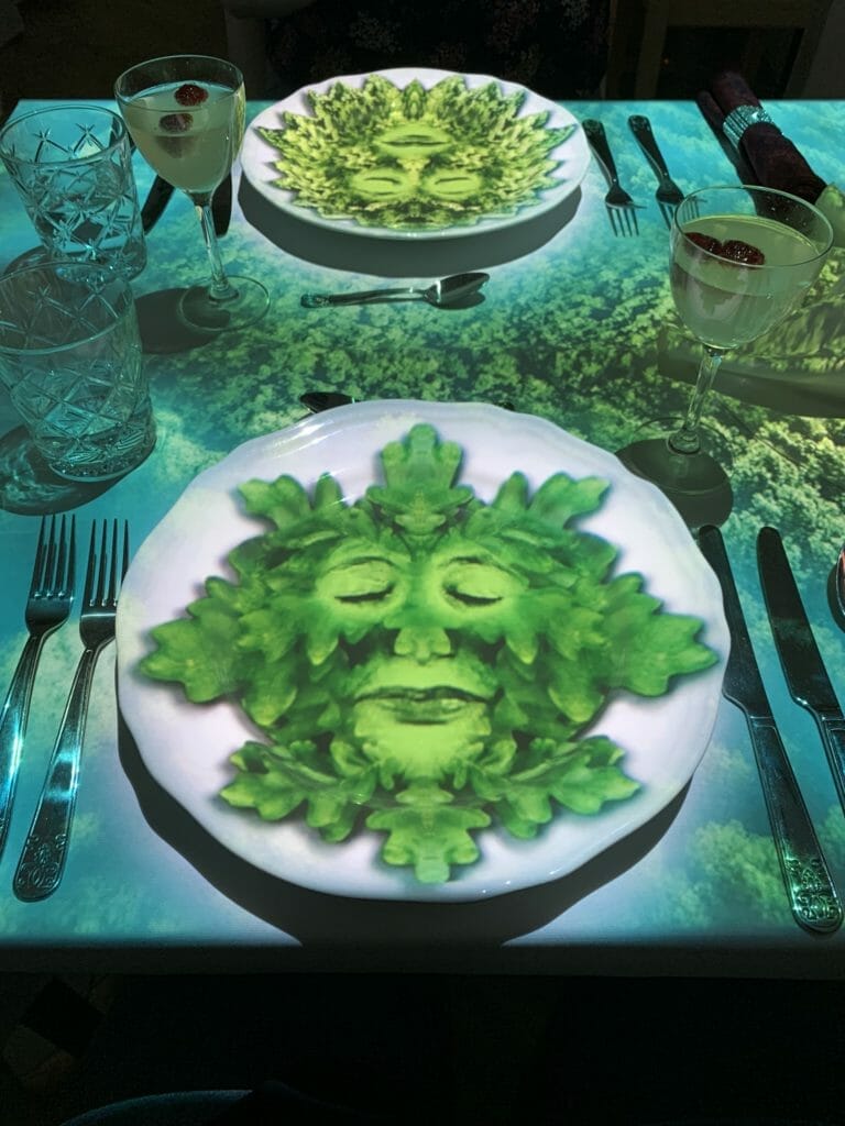 Green leaf face on my plate