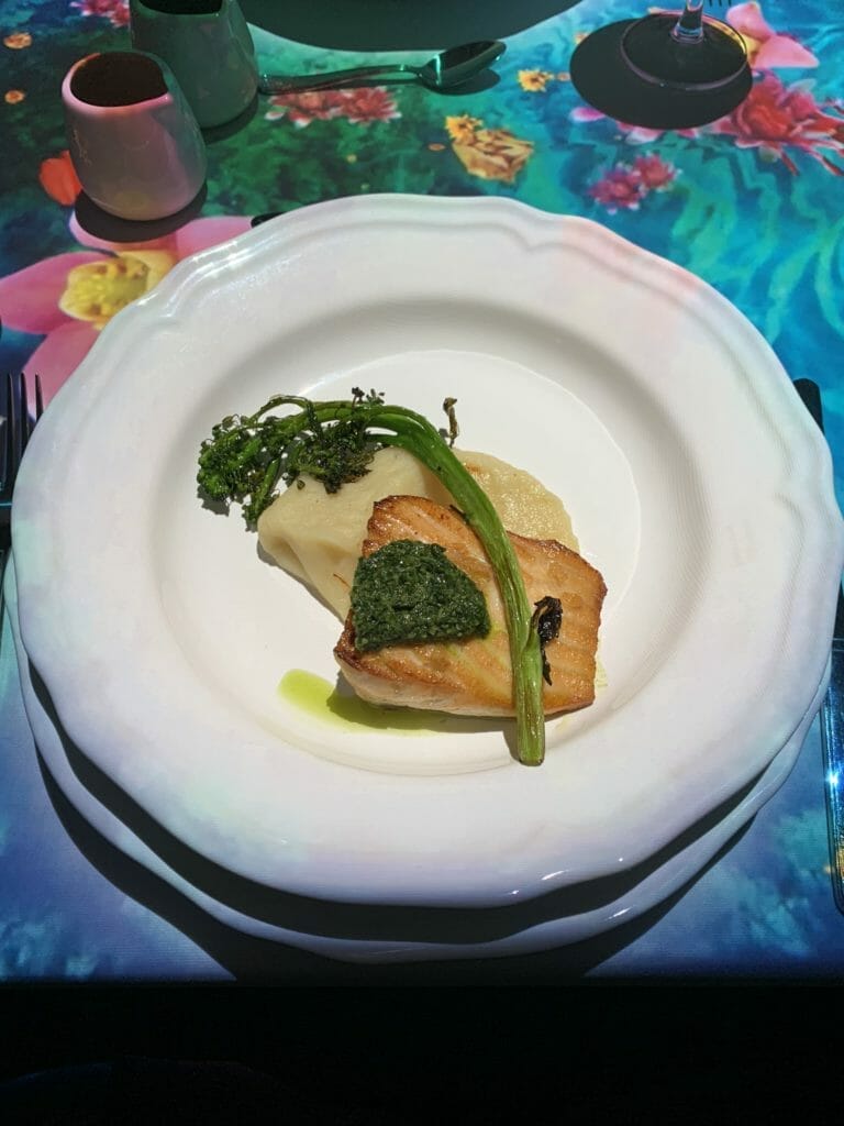Cod served on celeriac mash with broccoli