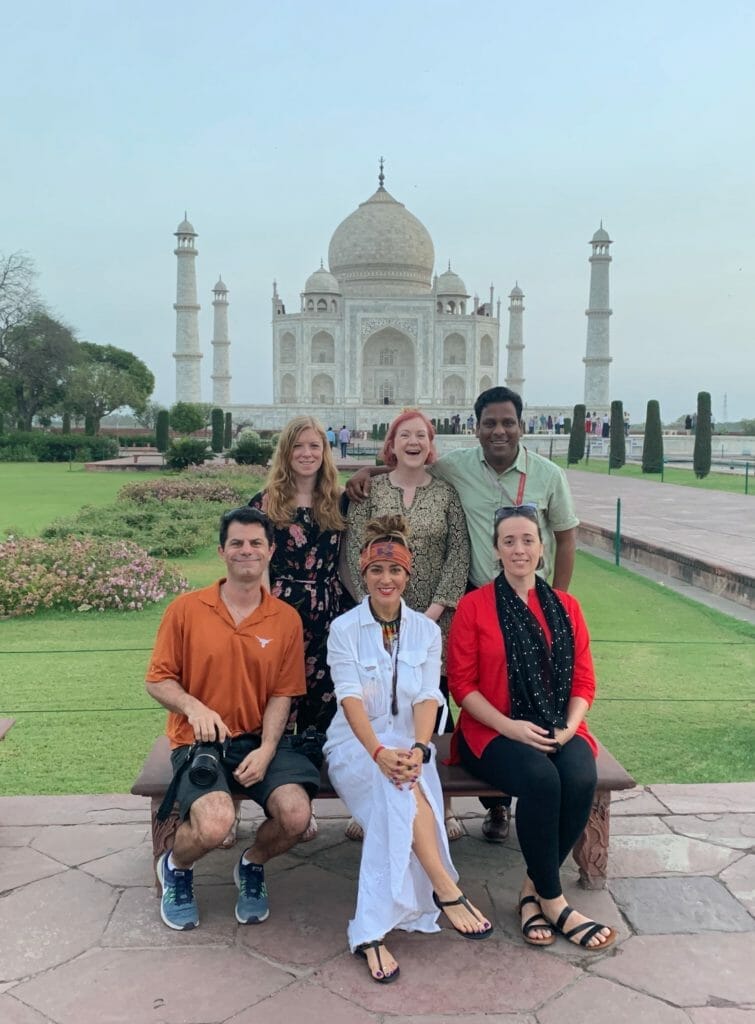The group posing in front of the Taj Mahal