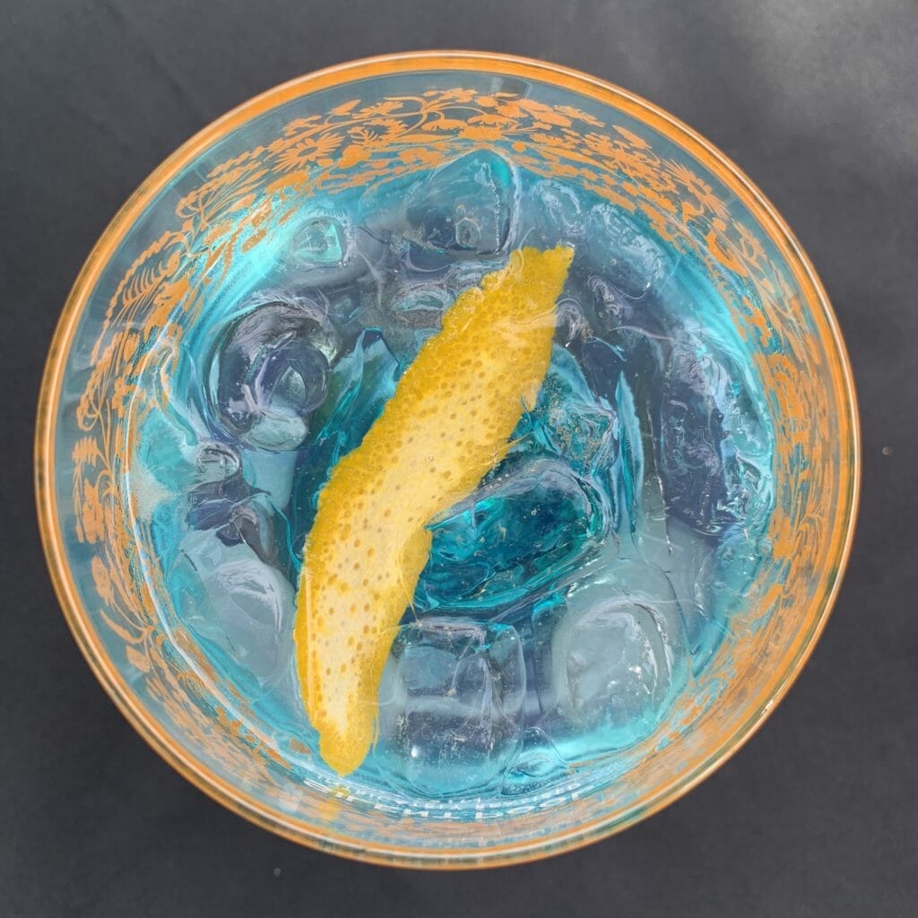Top down view of the blue Silent Pool gin glass