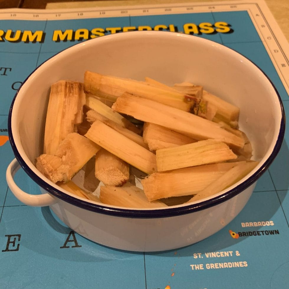 Sugar cane samples in a bowl ready to eat