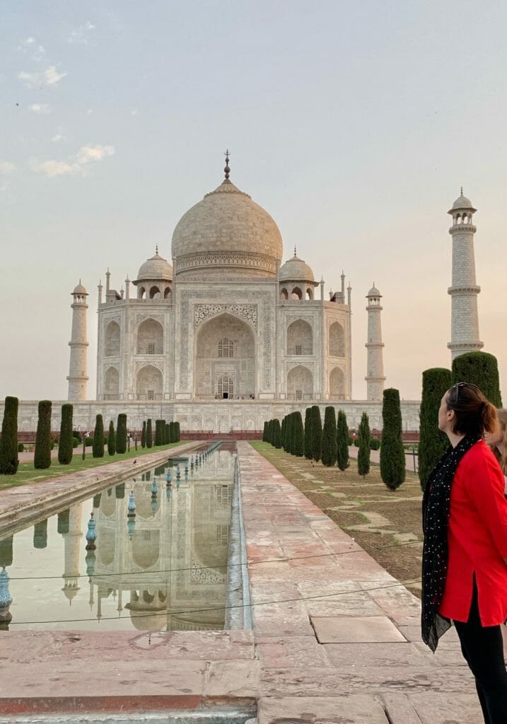 Lady admiring the Taj Mahal