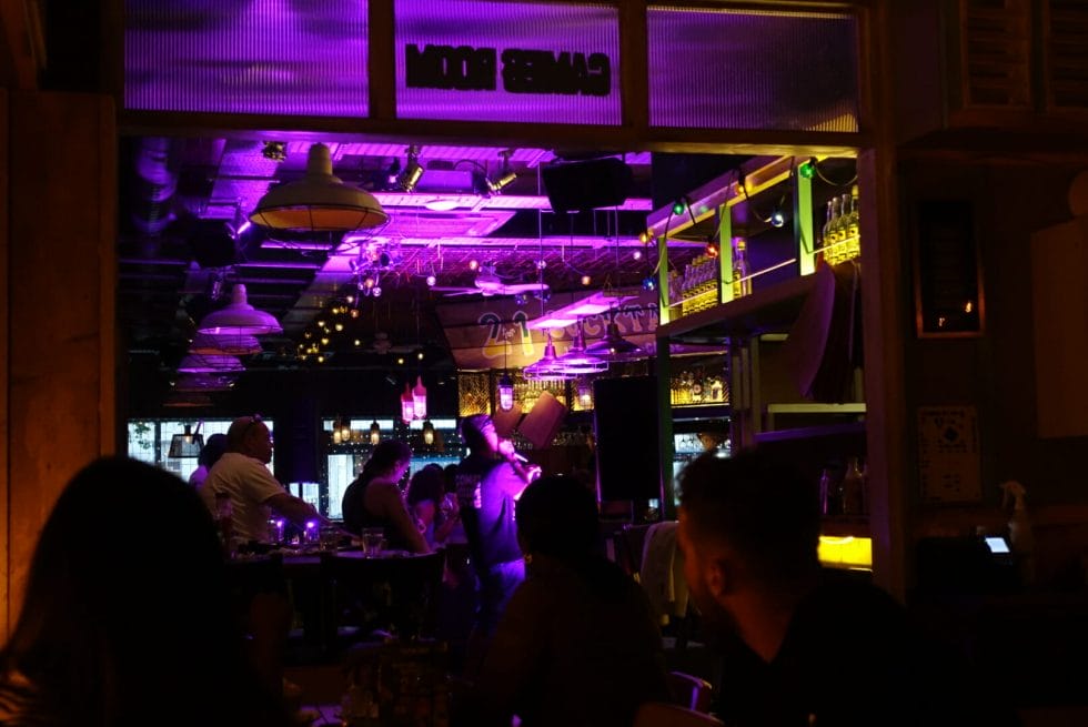 Purple lit bar area