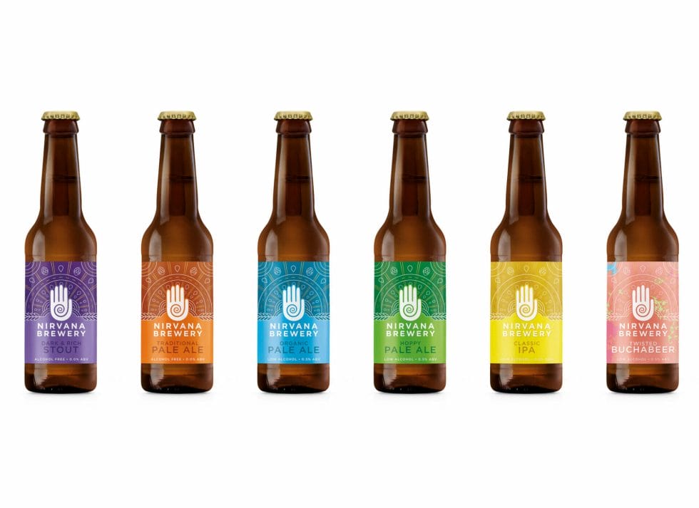 Line up of the 6 low or no alcohol beers from Nirvana Brewery