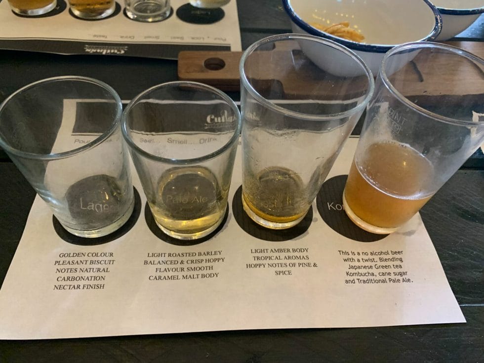 Line up of the beers we tried at the tasting