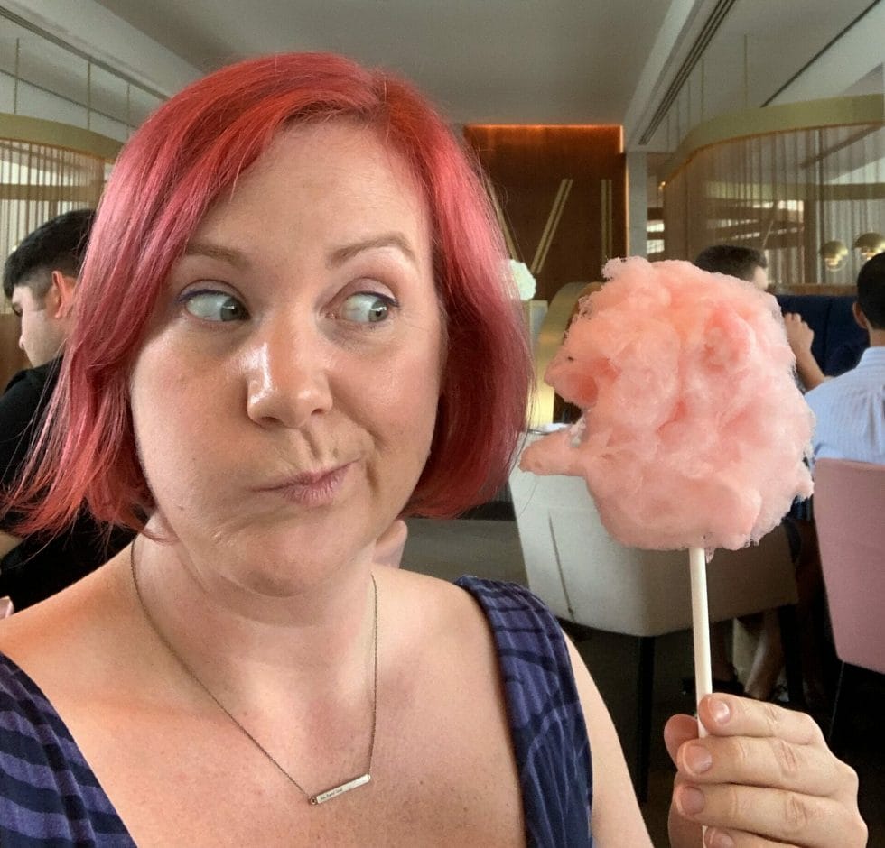 Katie giving the candy floss the side eye