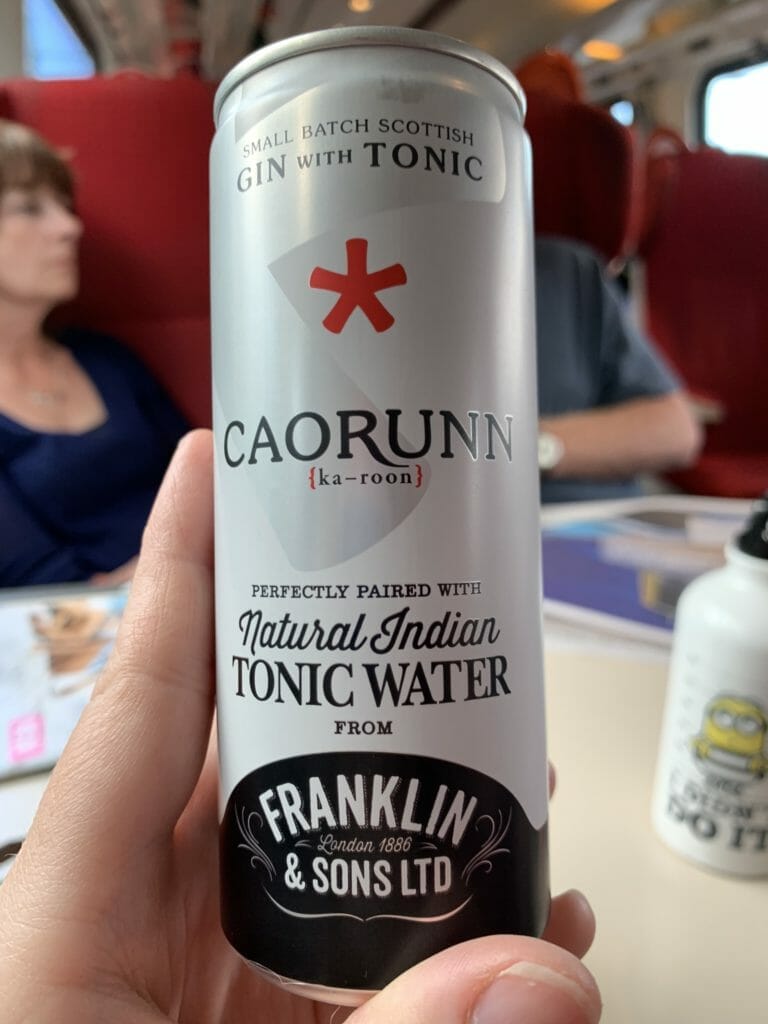Caorunn gin with Franklin and Sons natural tonic water on a train