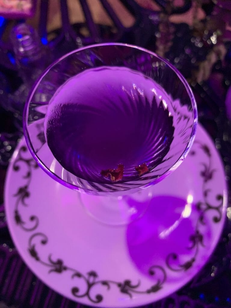 Purple lit blue martini at the Hendrick's gin tini martini event