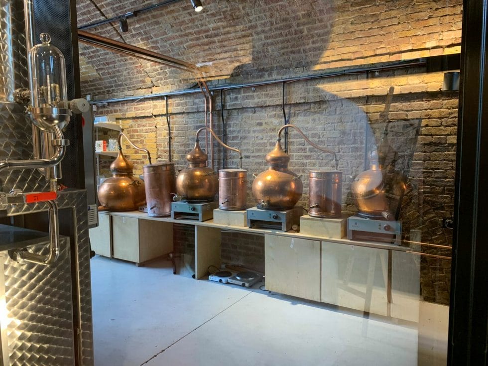 The original pot stills that were used to make Fifty Eight gin