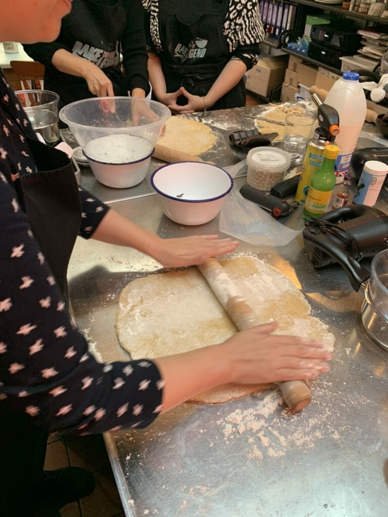 Jo rolling out the pastry