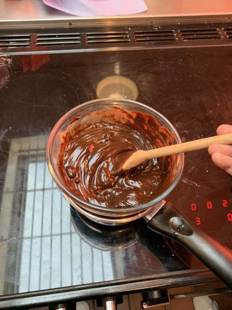 Chocolate bowl being heated on the stove