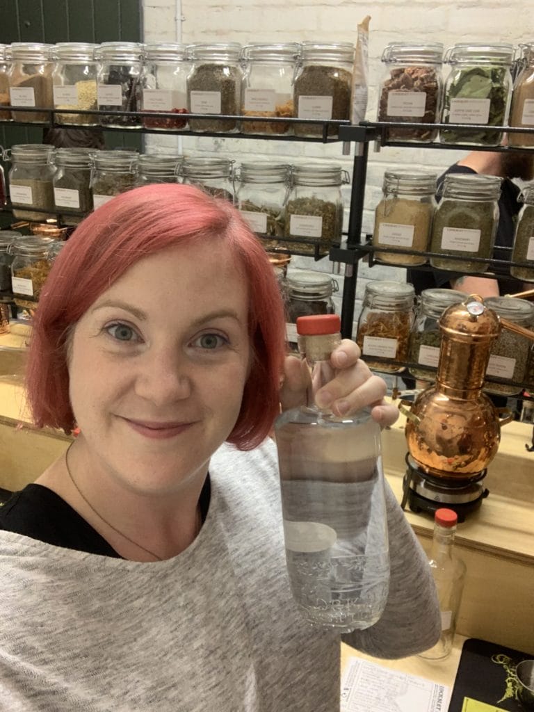 Katie with her own gin made at Locksley