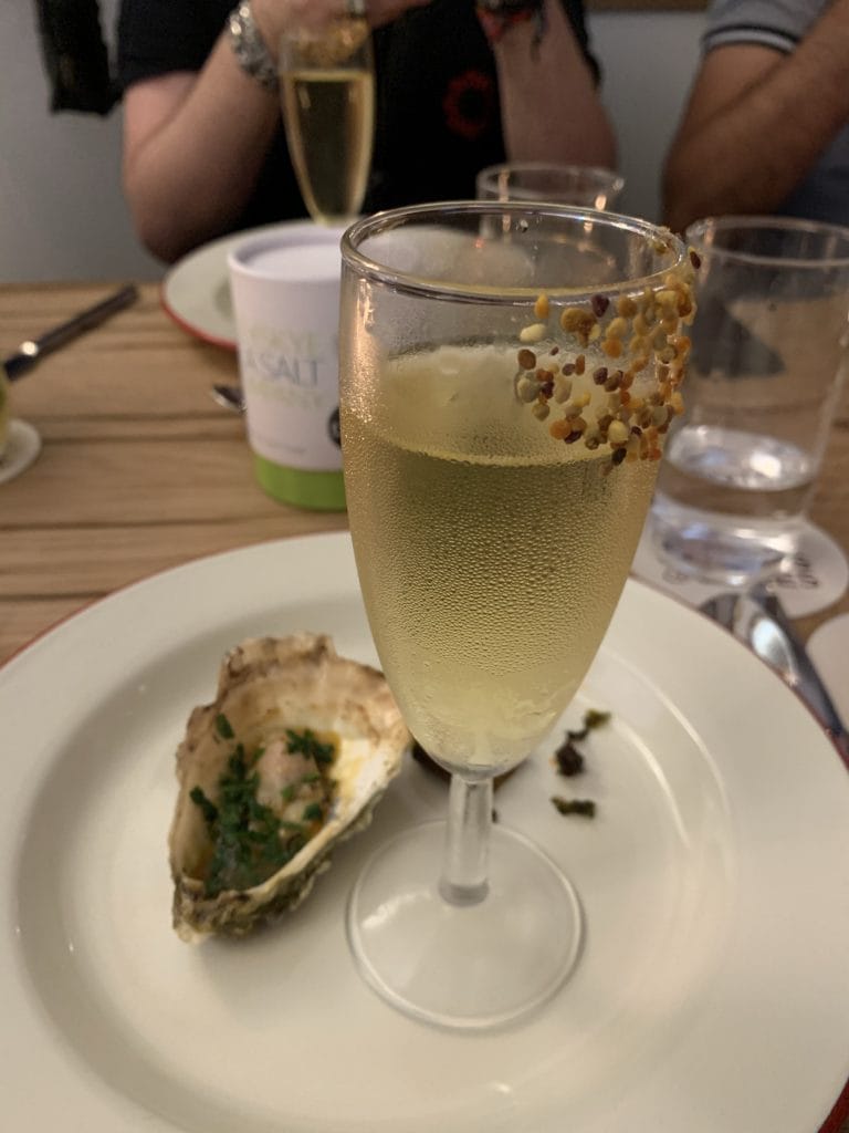 Oyster and champagne glass