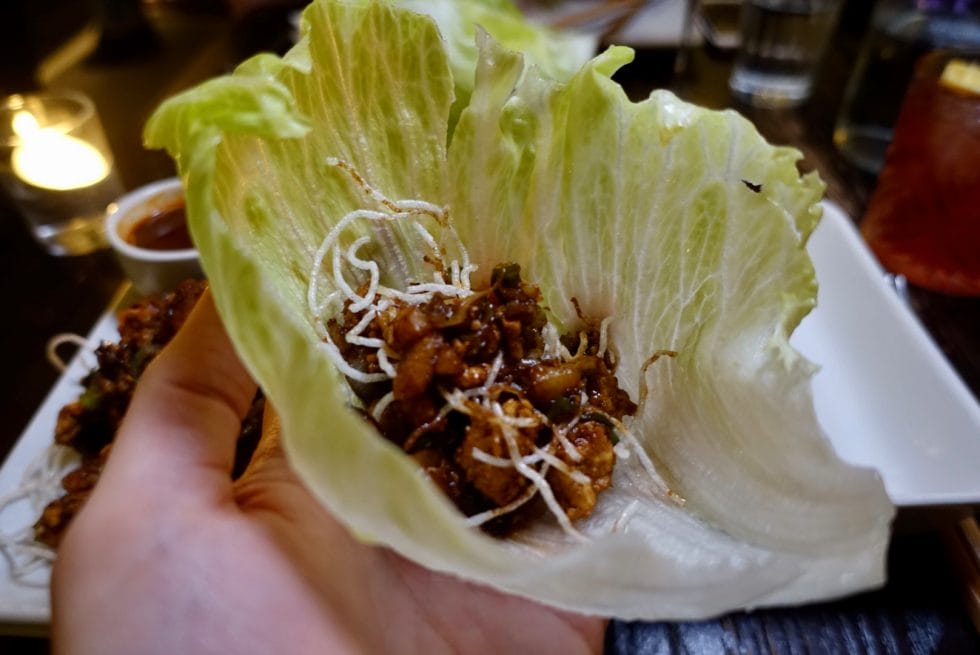 Lettuce wrap being assembled
