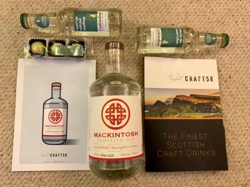 The December Craft 56 gin club box with Mackintosh gin